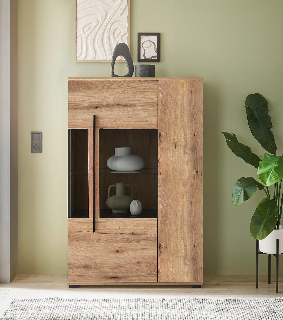 VITRINE  in Eichefarben  - Eichefarben/Schwarz, Design, Glas/Holzwerkstoff (90/140/37cm) - Livetastic