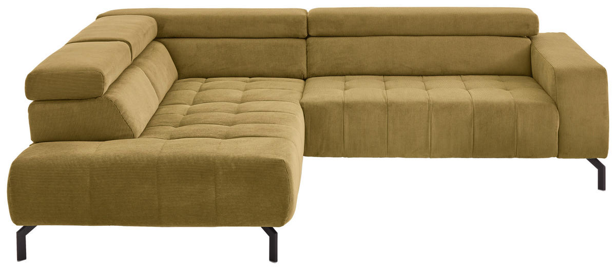 ECKSOFA Hellgrün Cord  - Schwarz/Hellgrün, Design, Textil/Metall (214/261cm) - Beldomo Style