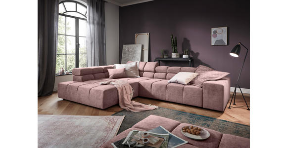 ECKSOFA  in Velours Rosa  213/317 cm  - Schwarz/Rosa, Design, Kunststoff/Textil (213/317cm) - Hom`in