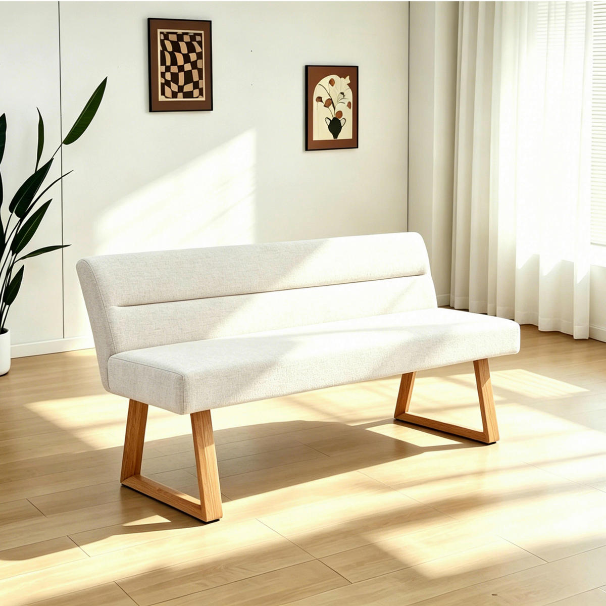 KLUPA  boje hrasta, bež  drvo, metal, tekstil      - boje hrasta/bež, Moderno, drvo/metal (140/82/61cm) - Livetastic