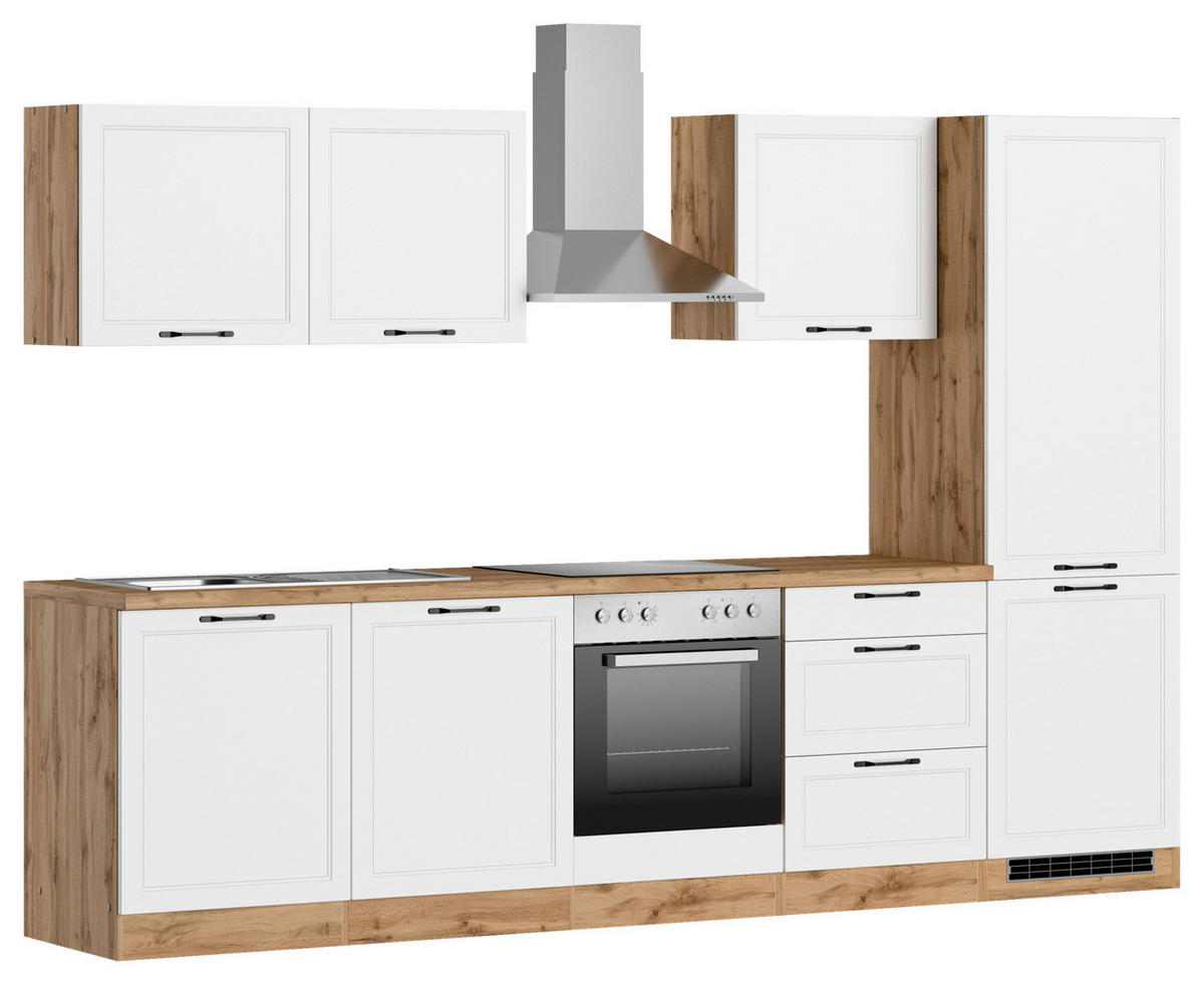 KÜCHENBLOCK 300 cm   in Weiss, Eiche Wotan  - Weiss/Eiche Wotan, Lifestyle, Holzwerkstoff/Metall (300cm) - Held