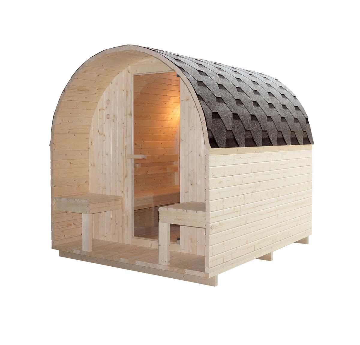 SAUNA für 4 Personen Island  - Naturfarben, KONVENTIONELL, Glas/Holz (220/200/189cm)