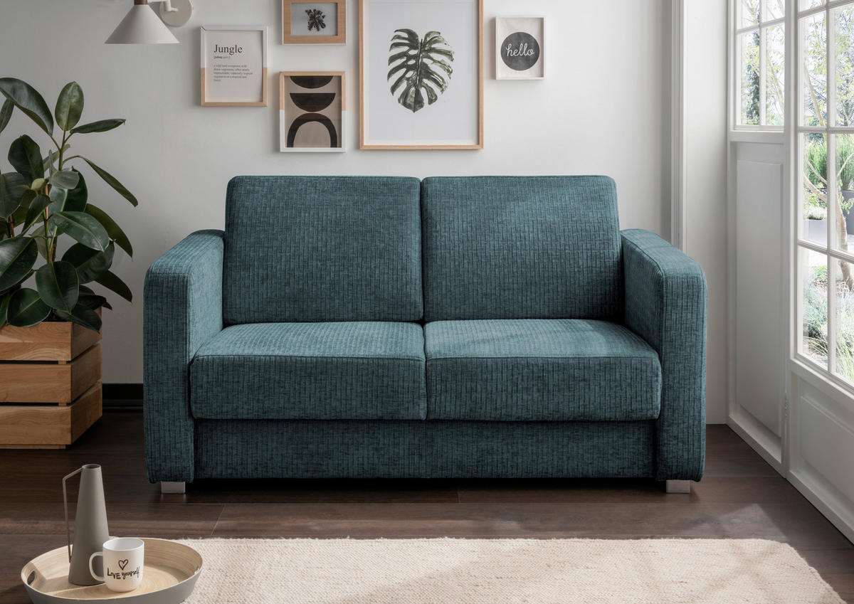 SCHLAFSOFA Mikrofaser Türkis  - Türkis/Chromfarben, Basics, Kunststoff/Textil (159/88/87cm) - Livetastic