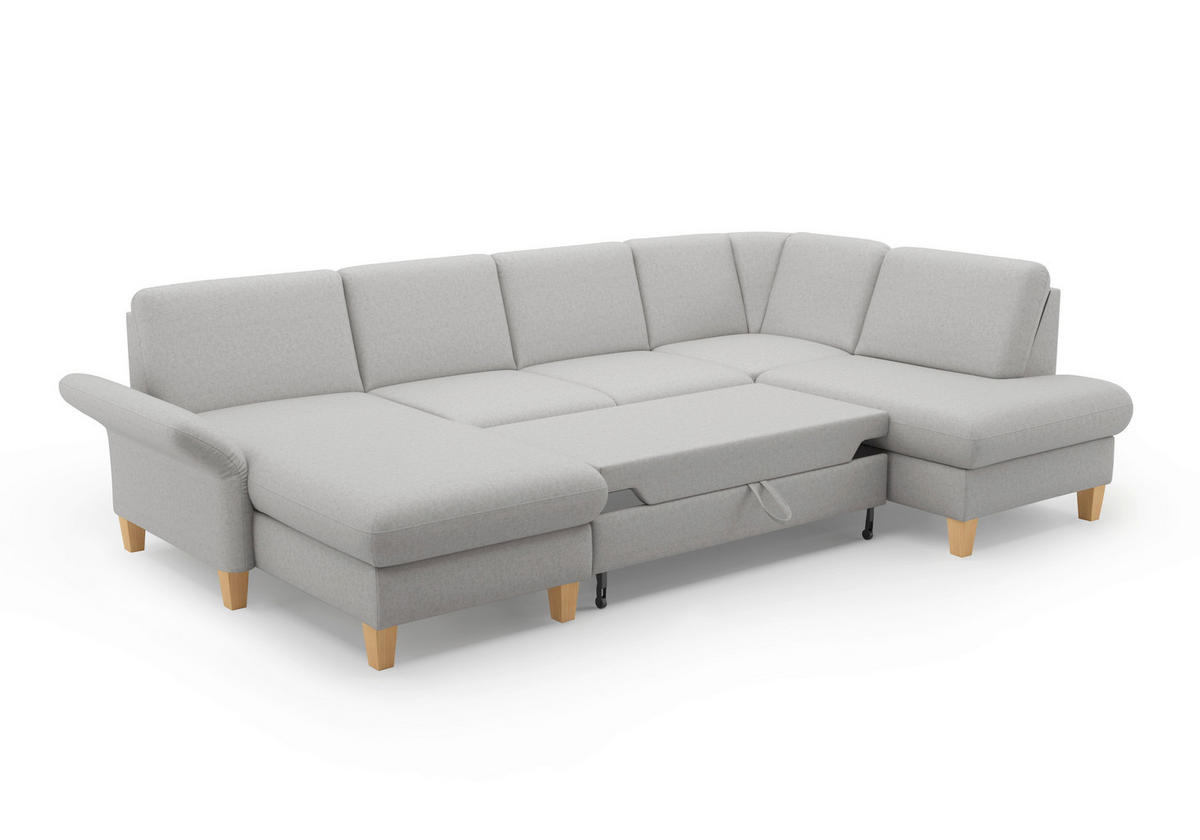 WOHNLANDSCHAFT Hellgrau Flachgewebe  - Eichefarben/Hellgrau, KONVENTIONELL, Holz/Textil (164/314/195cm) - Sit & More