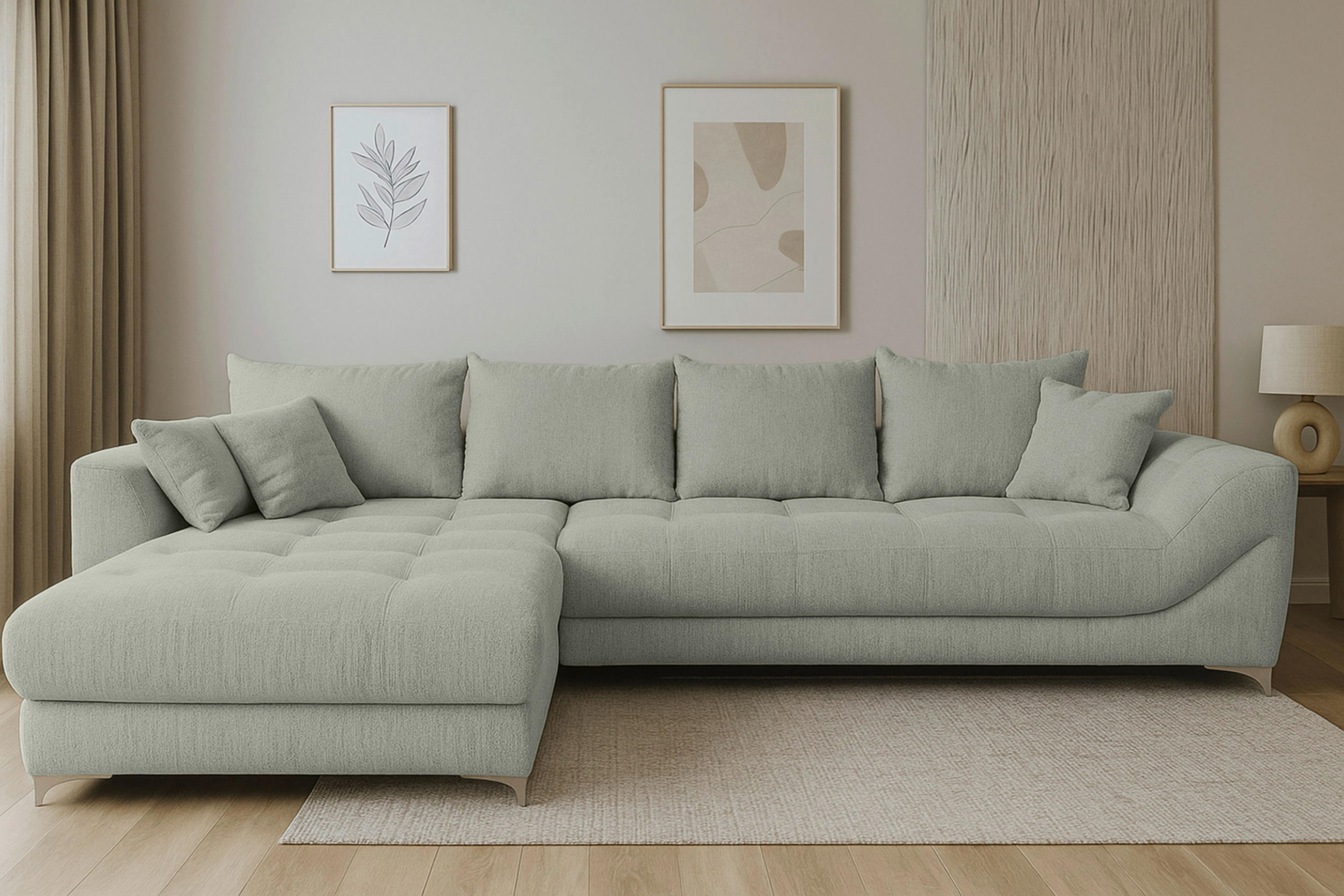 ECKSOFA Grau Chenille  - Chromfarben/Grau, KONVENTIONELL, Textil/Metall (227/329cm) - Carryhome