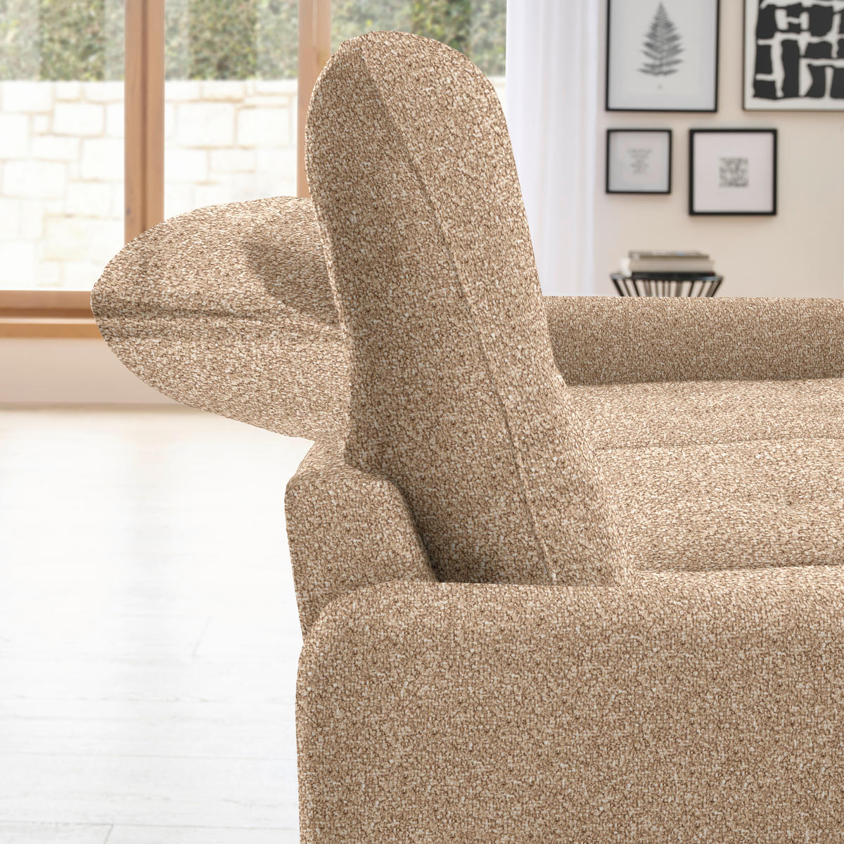 ECKSOFA Hellbraun Plüsch  - Hellbraun/Schwarz, KONVENTIONELL, Textil/Metall (254/190cm) - Livetastic