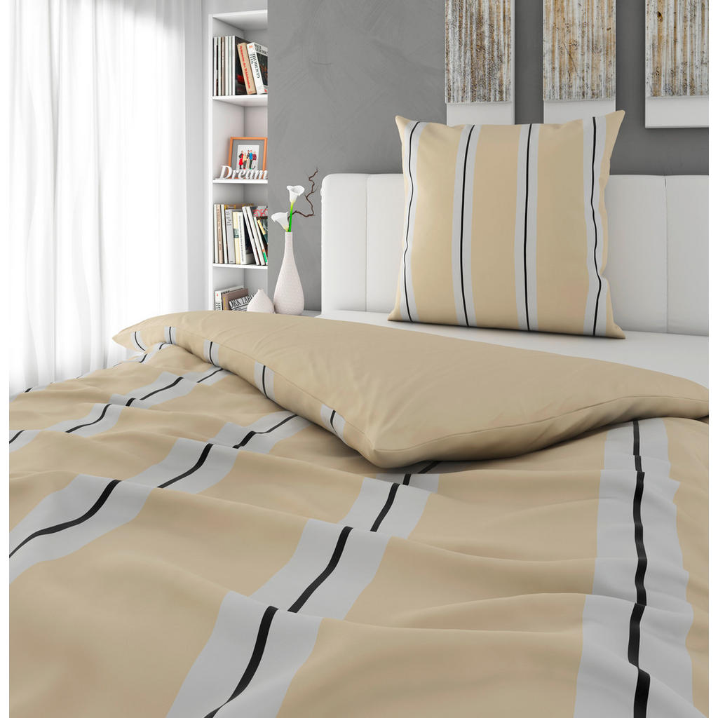 Thumbnail - Novel Bettwäsche Stripes, Beige, Textil, Streifen, 135x200 cm, atmungsaktiv, schadstoffgeprüft, Schlaftextilien, Bettwäs...