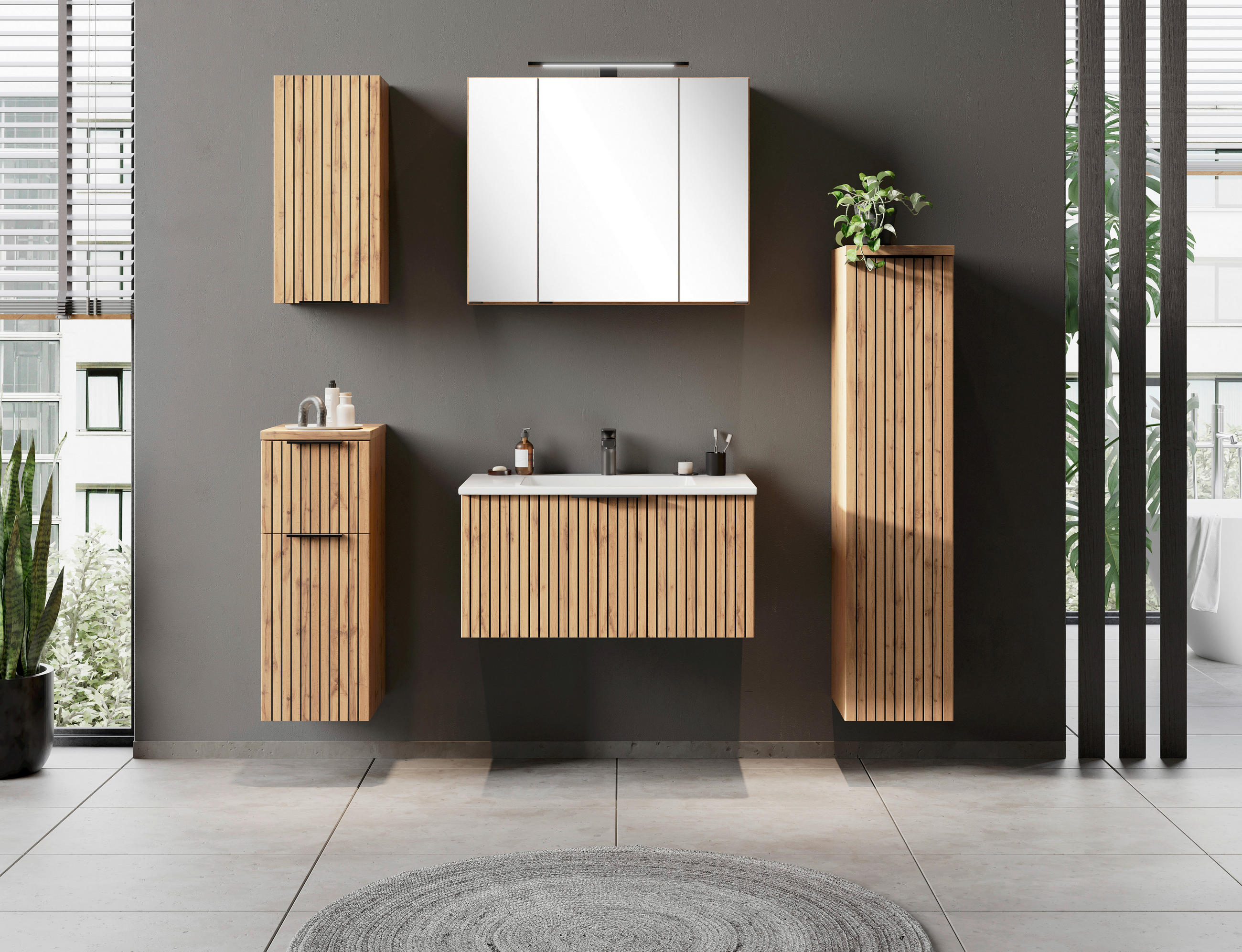 HÄNGESCHRANK 30/64/20 cm  - Eiche Wotan/Schwarz, Modern, Holzwerkstoff/Metall (30/64/20cm) - Held