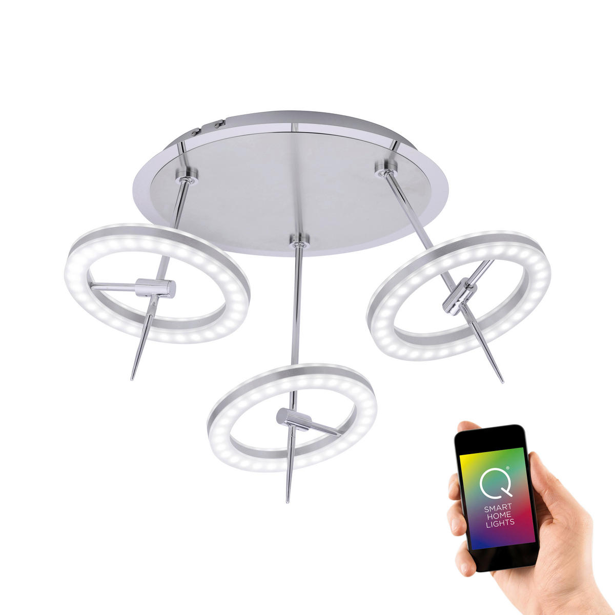 LED-DECKENLEUCHTE 55/55/35,5 cm  - Edelstahlfarben, Design, Kunststoff/Metall (55/55/35,5cm) - Just Light