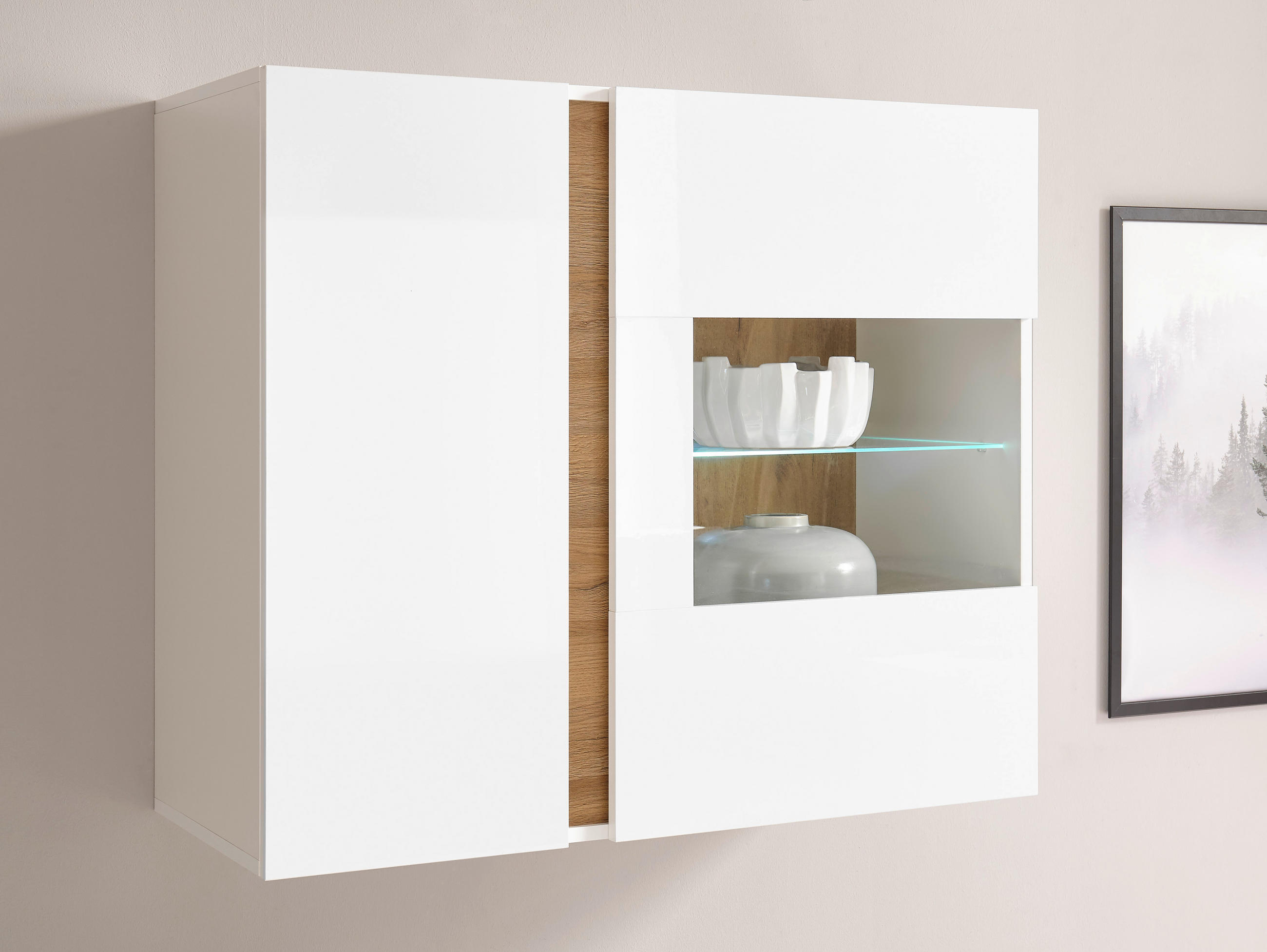 HÄNGEVITRINE in Weiß, Eichefarben  - Eichefarben/Weiß, Design, Glas/Holzwerkstoff (97/83/40cm) - MID.YOU