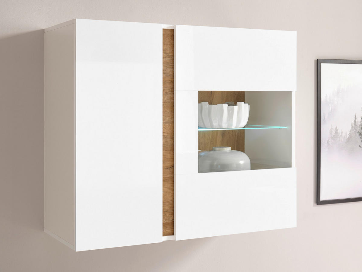 HÄNGEVITRINE in Weiß, Eichefarben  - Eichefarben/Weiß, Design, Glas/Holzwerkstoff (97/83/40cm) - MID.YOU