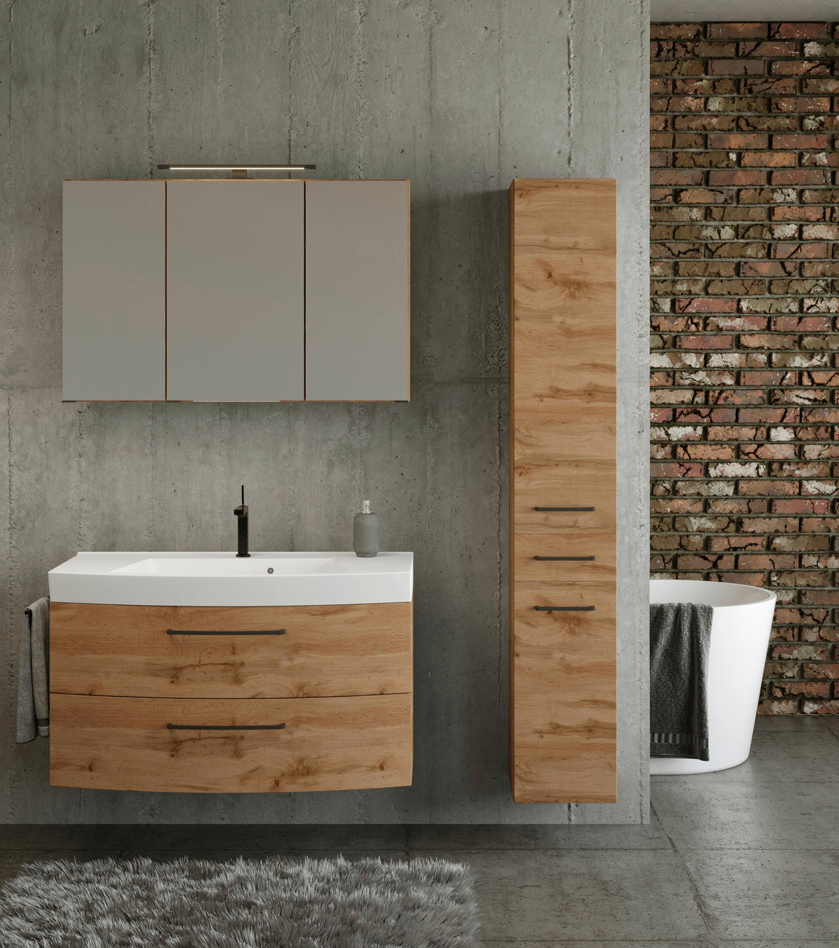 BADEZIMMER  in 130 cm  - Weiss/Eichefarben, Modern, Holzwerkstoff/Stein (130cm) - Held