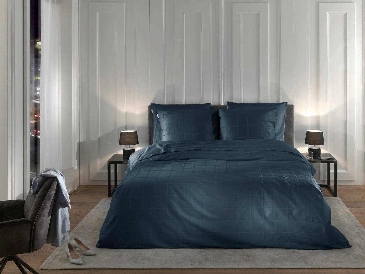 BETTWÄSCHE Diamante Makosatin 155/220 cm  - Dunkelblau, Basics, Textil (155/220cm)