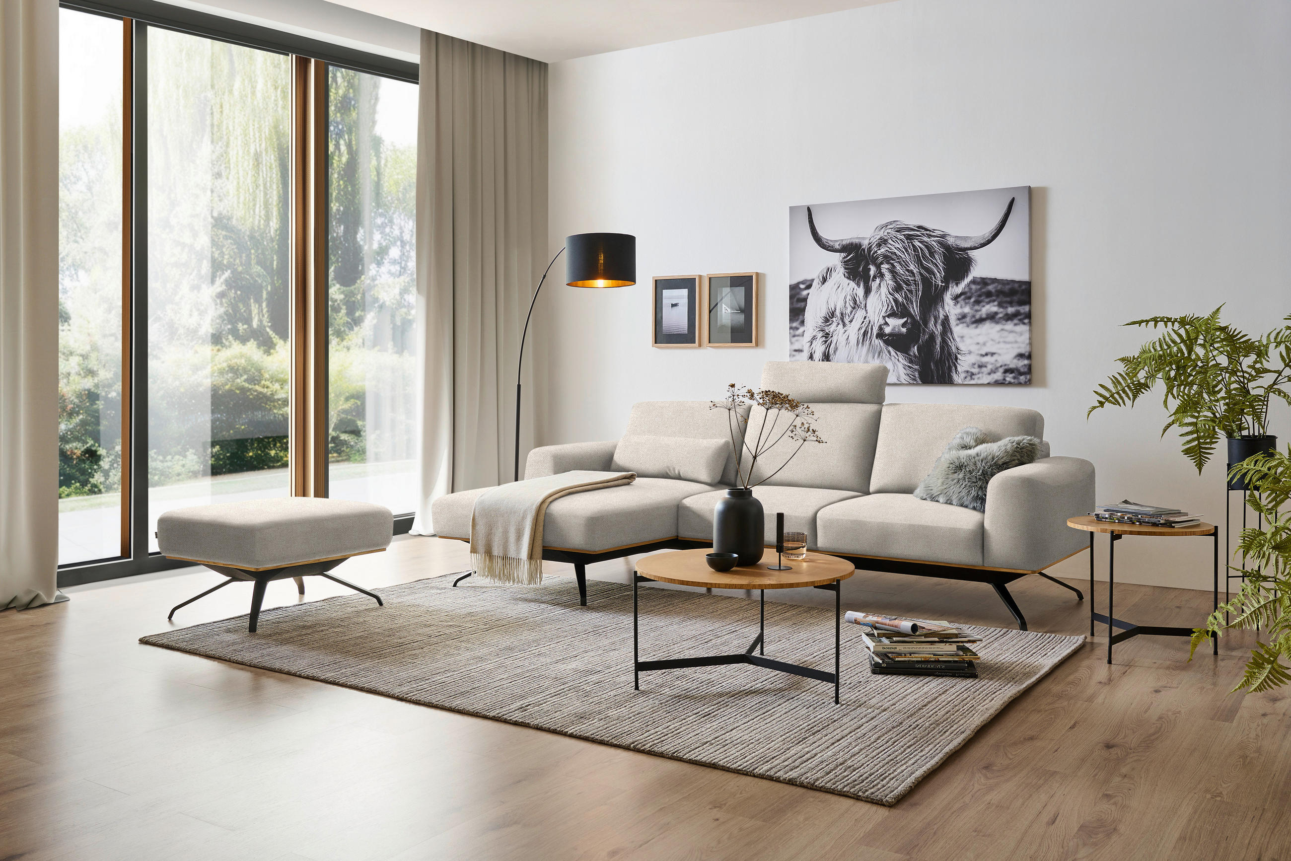ECKSOFA in Struktur Creme  - Creme/Schwarz, Design, Textil/Metall (157/262cm) - Novel