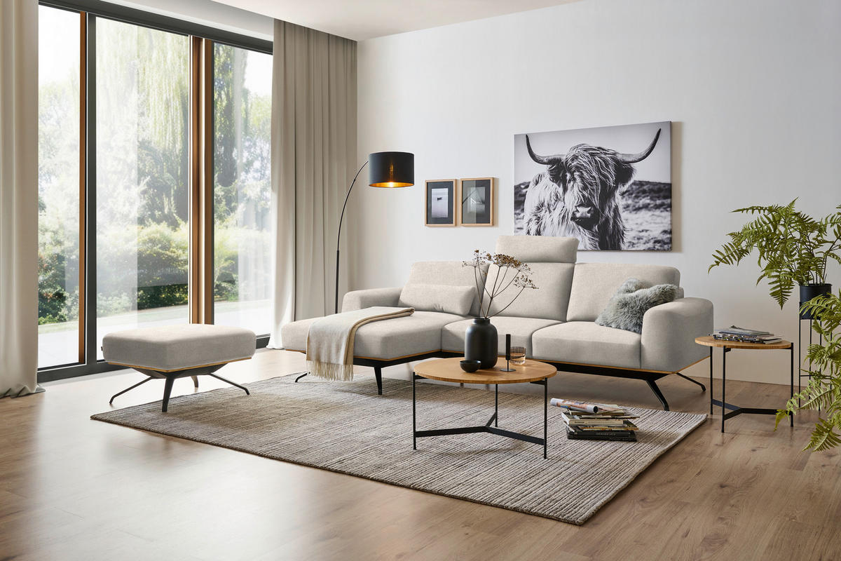 ECKSOFA in Struktur Creme  - Creme/Schwarz, Design, Textil/Metall (157/262cm) - Novel