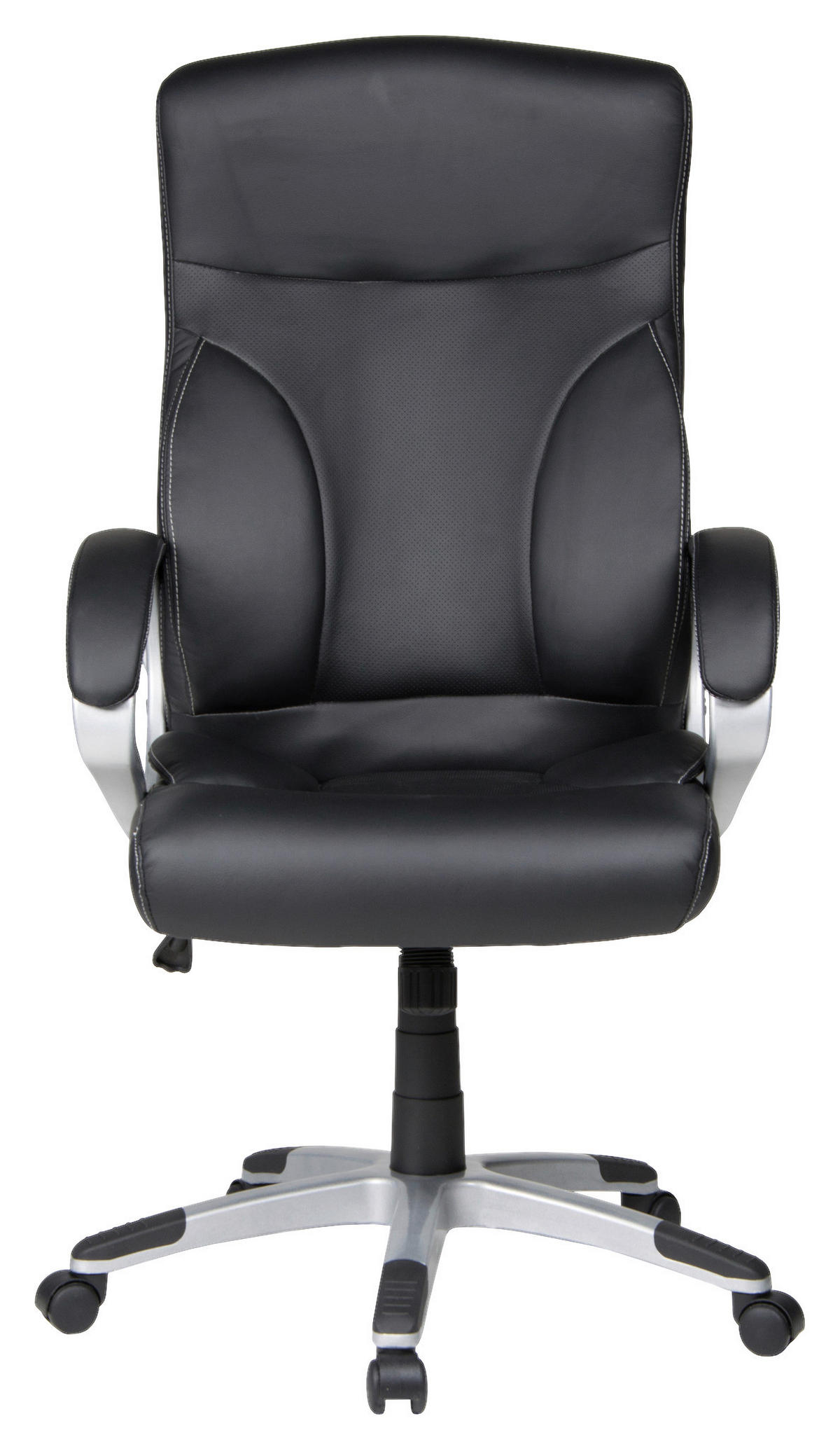 CHEFSESSEL Lederlook Schwarz  - Silberfarben/Schwarz, KONVENTIONELL, Kunststoff/Textil (65/114-122/65cm) - Boxxx