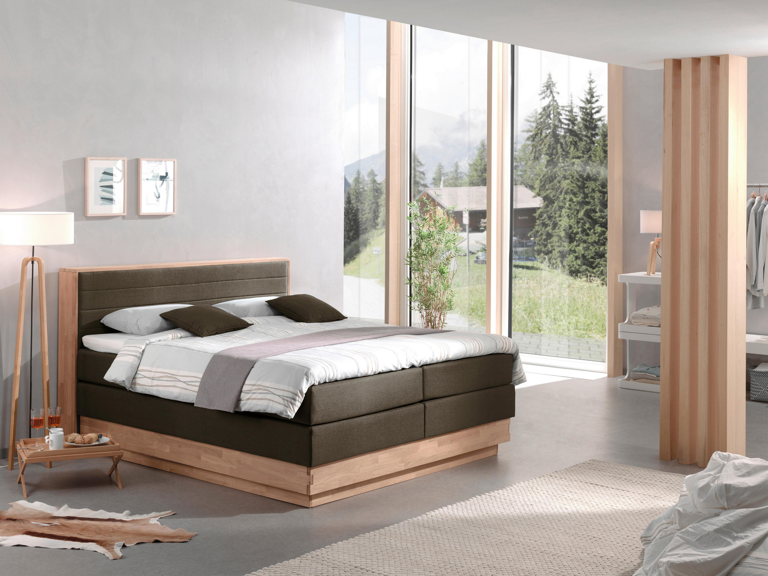 BOXSPRINGBETT 180/200 cm  in Braun, Eichefarben  - Eichefarben/Schwarz, MODERN, Holz/Kunststoff (180/200cm) - MID.YOU