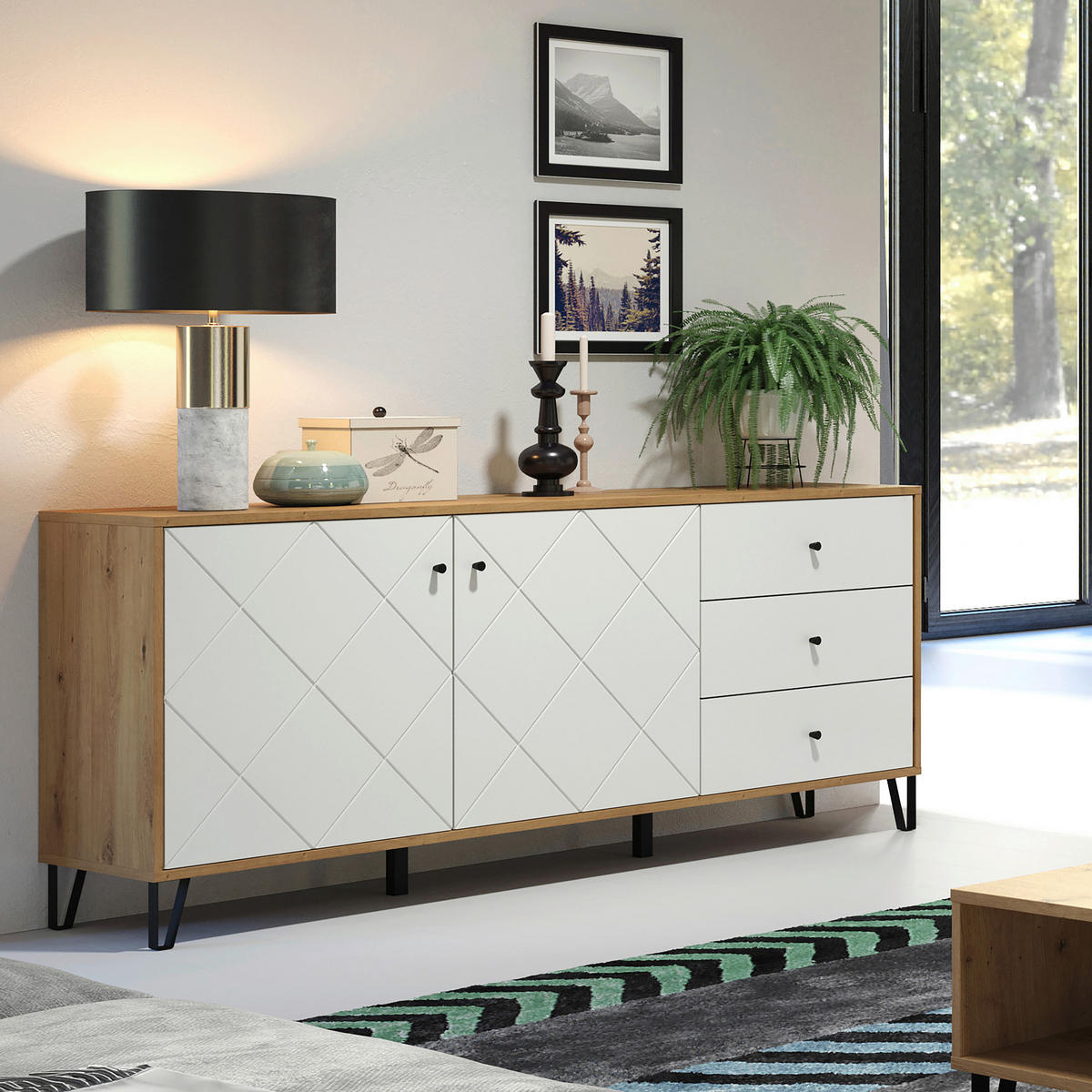 SIDEBOARD TOUCHWO 123/76/40 cm 3 Schublade(n)  - Schwarz/Eiche Artisan, Design, Holzwerkstoff/Kunststoff (123/76/40cm) - MID.YOU