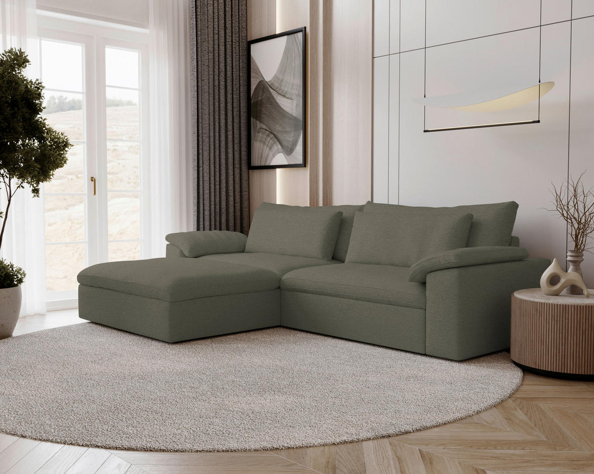 ECKSOFA Flachgewebe Grau  - Schwarz/Grau, Modern, Kunststoff/Textil (198/306cm) - Carryhome