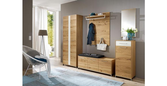 GARDEROBENBANK 127/47/40 cm - Edelstahlfarben/Eichefarben, Natur, Holz/Metall (127/47/40cm) - Novel