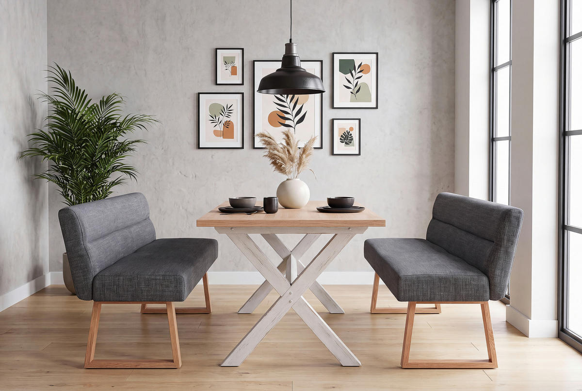 SITZBANK 160/82/61 cm Leinenoptik Eichefarben, Dunkelgrau Eiche massiv  - Eichefarben/Dunkelgrau, MODERN, Holz/Textil (160/82/61cm) - Livetastic