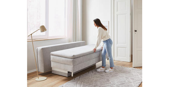 BOXSPRINGSOFA in Flachgewebe Hellgrau - Chromfarben/Hellgrau, Design, Textil/Metall (200/93/107cm) - Novel