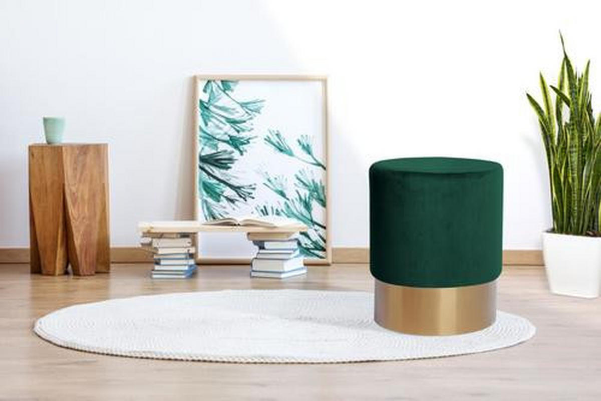 HOCKER in Holz, Textil, Holzwerkstoff Dunkelgrün  - Dunkelgrün/Goldfarben, Basics, Holz/Holzwerkstoff (35/42cm) - Kayoom