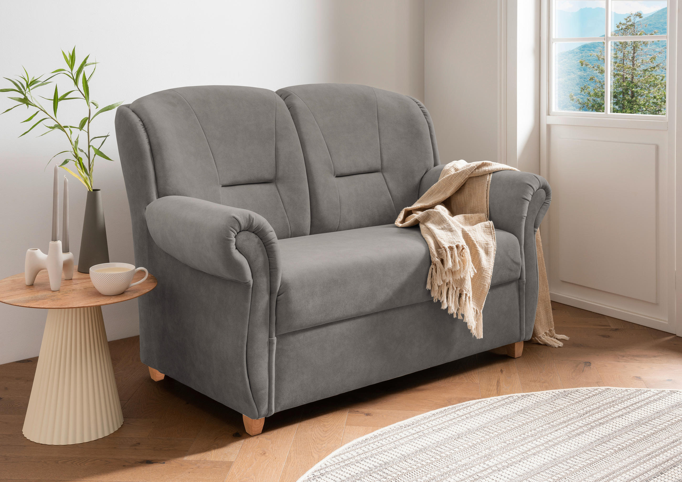 2-SITZER-SOFA SAPI Mikrofaser Grau  - Wildeiche/Grau, KONVENTIONELL, Holz/Textil (152/100/88cm) - Livetastic