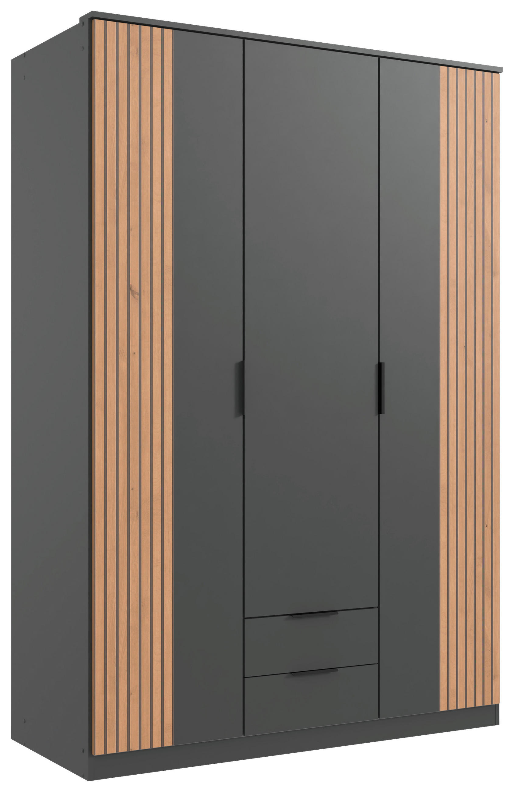 KLEIDERSCHRANK Graphitfarben, Eiche Artisan 3 Tür(en)  - Schwarz/Graphitfarben, KONVENTIONELL, Holzwerkstoff/Metall (135/199/58cm) - Boxxx