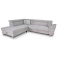 ECKSOFA inkl. Funktionen Hellgrau Cord  - Silberfarben/Hellgrau, Design, Textil/Metall (226/257cm) - Xora