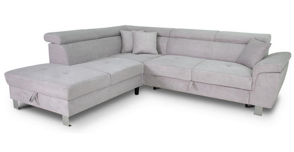 ECKSOFA inkl. Funktionen Hellgrau Cord - Silberfarben/Hellgrau, Design, Textil/Metall (226/257cm) - Xora