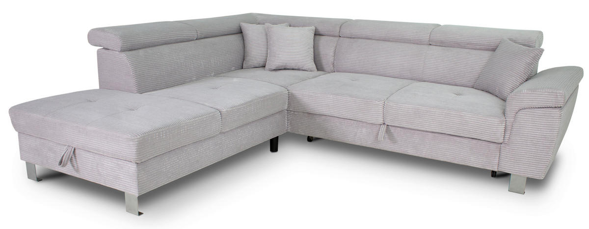 ECKSOFA in Cord Hellgrau  - Silberfarben/Hellgrau, Design, Textil/Metall (226/257cm) - Xora