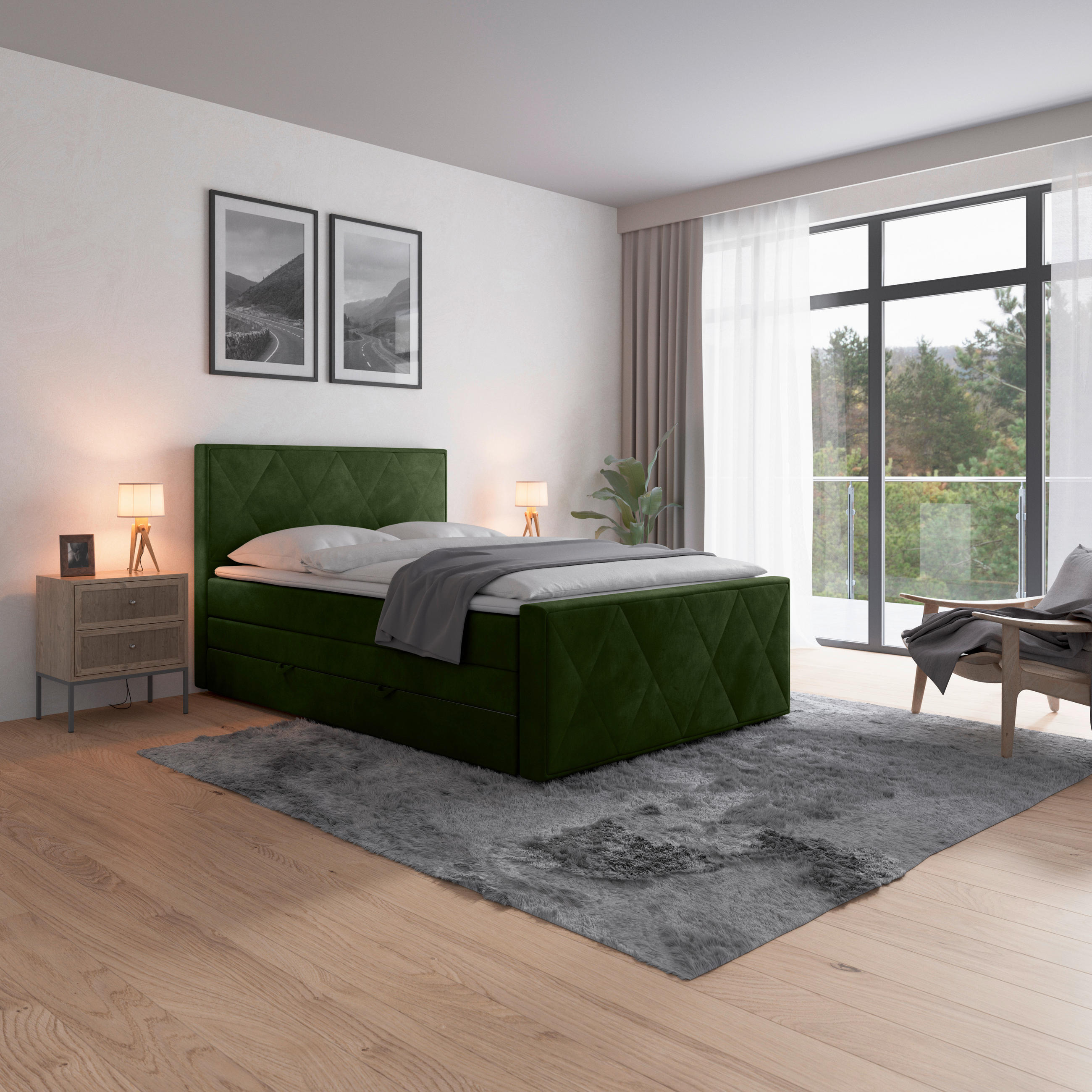 BOXSPRINGBETT 140/200 cm  in Grün  - Grün, MODERN, Holz/Kunststoff (140/200cm) - MID.YOU