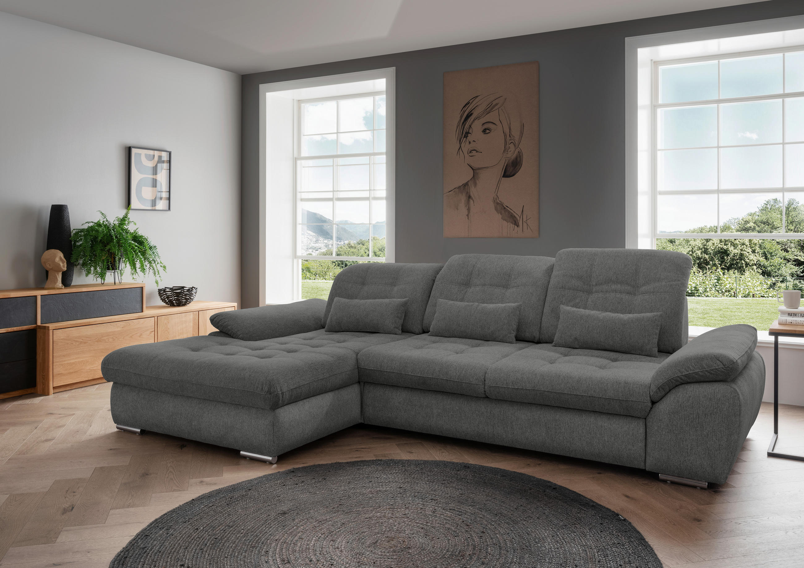 ECKSOFA in Chenille Graubraun  - Chromfarben/Graubraun, Modern, Textil/Metall (184/314cm) - Livetastic