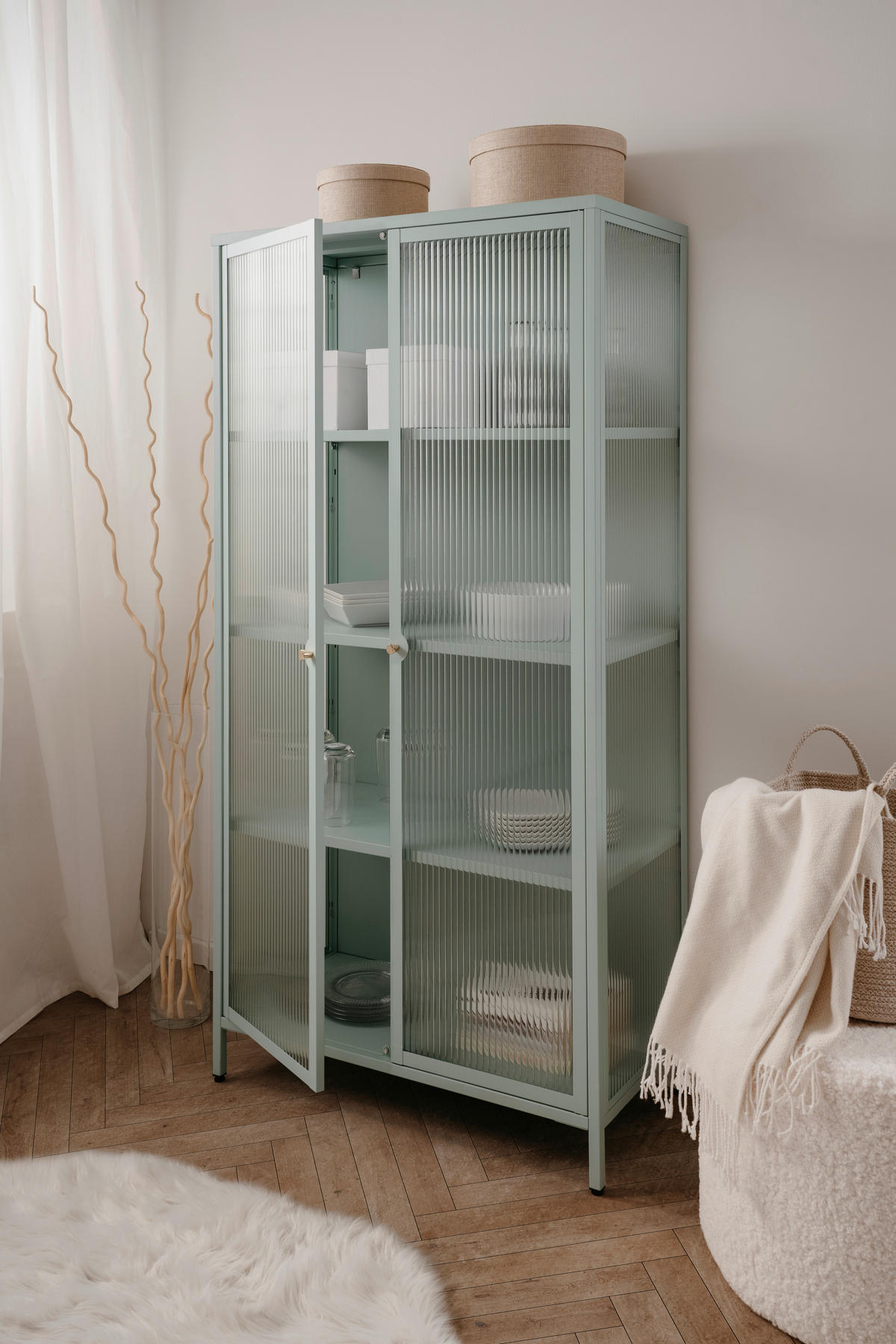 VITRINA 80/160/40 cm   - boje mente/zlatne boje, Design, staklo/metal (80/160/40cm) - MID.YOU