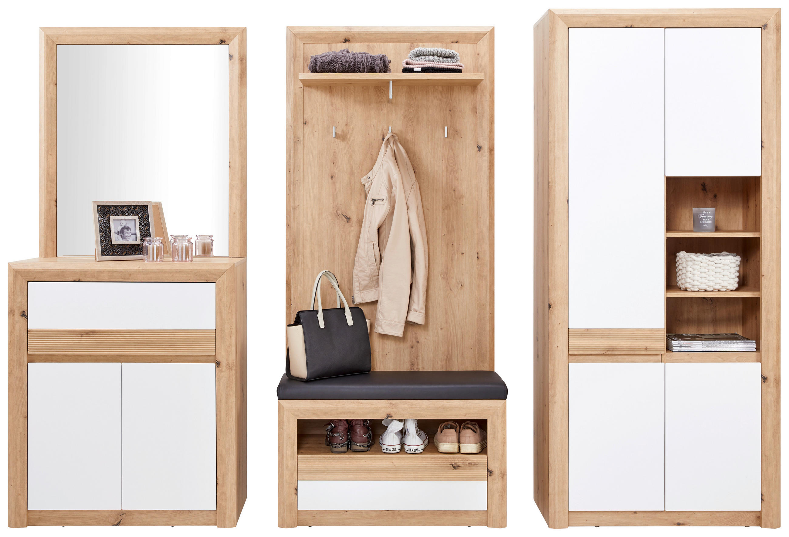 Garderoben-set Kashmir New Weiß/eiche Dekor 6--Teilig.