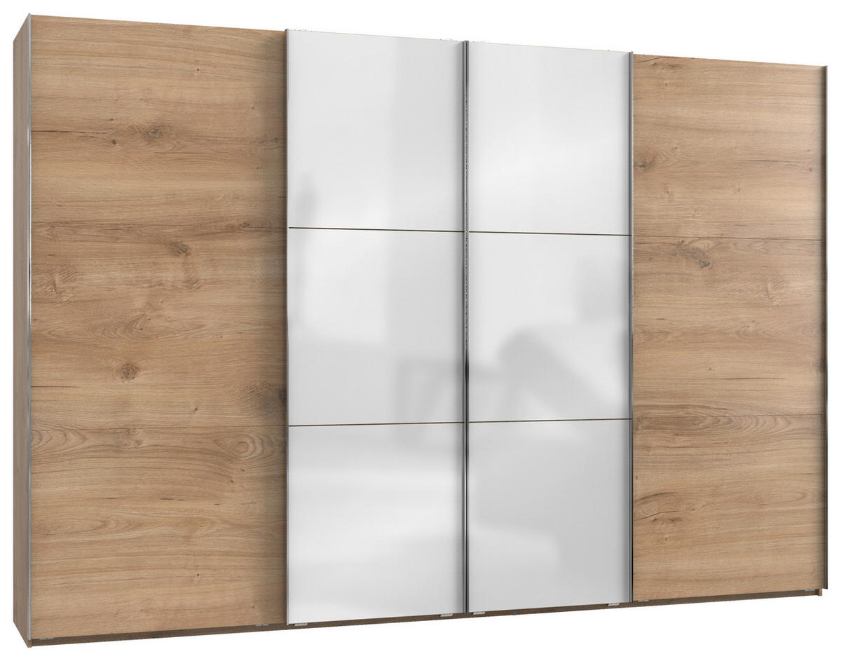 GARDEROB MED SKJUTDÖRRAR 350/236/65 cm 4-dörrar - vit/kromfärg, Modern, trämaterial (350/236/65cm) - MID.YOU