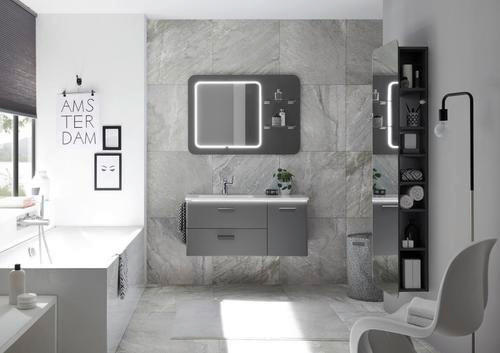 Thumbnail - Sadena Waschtischkombi, Grau, Holzwerkstoff, 2 Schubladen, 107 cm, Made in Germany, hängend, Badezimmer, Waschbecken & A...