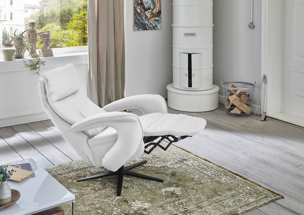 RELAXSESSEL in Leder Weiss  - Weiss/Schwarz, Design, Leder/Metall (77/110/87cm) - Valdera