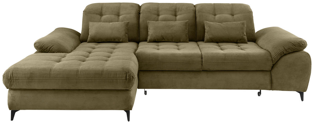 ECKSCHLAFSOFA in Cord Olivgrün  - Schwarz/Olivgrün, Modern, Textil/Metall (189/273cm) - Livetastic