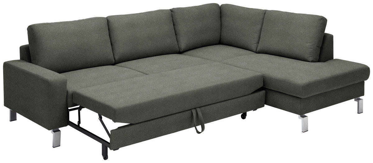 ECKSOFA in Flachgewebe Grau  - Chromfarben/Grau, Design, Textil/Metall (276/200cm) - Hom`in
