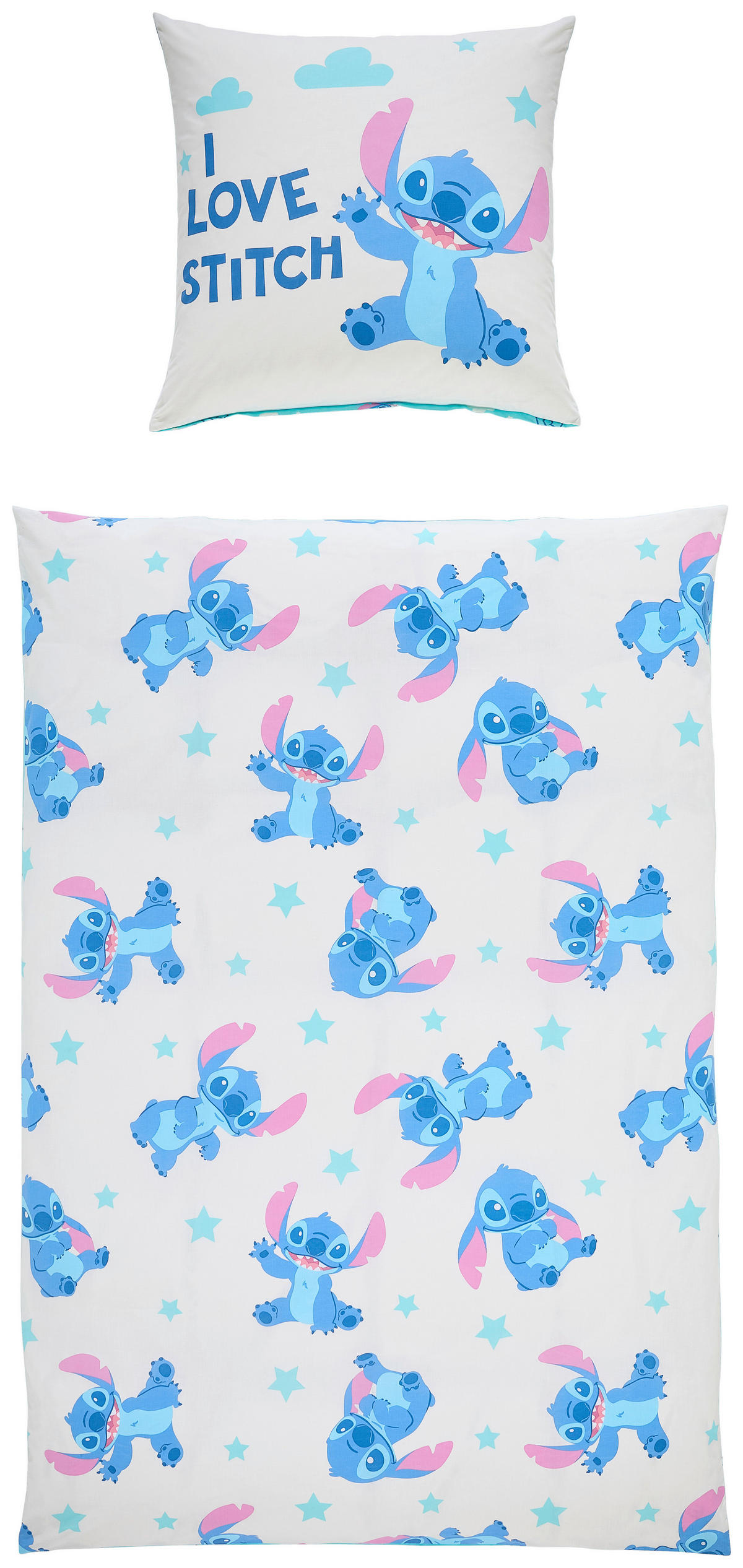 JUGENDBETTWÄSCHE STITCH, I LOVE Linon 135/200 cm  - Türkis/Blau, Trend, Textil (135/200cm) - Disney