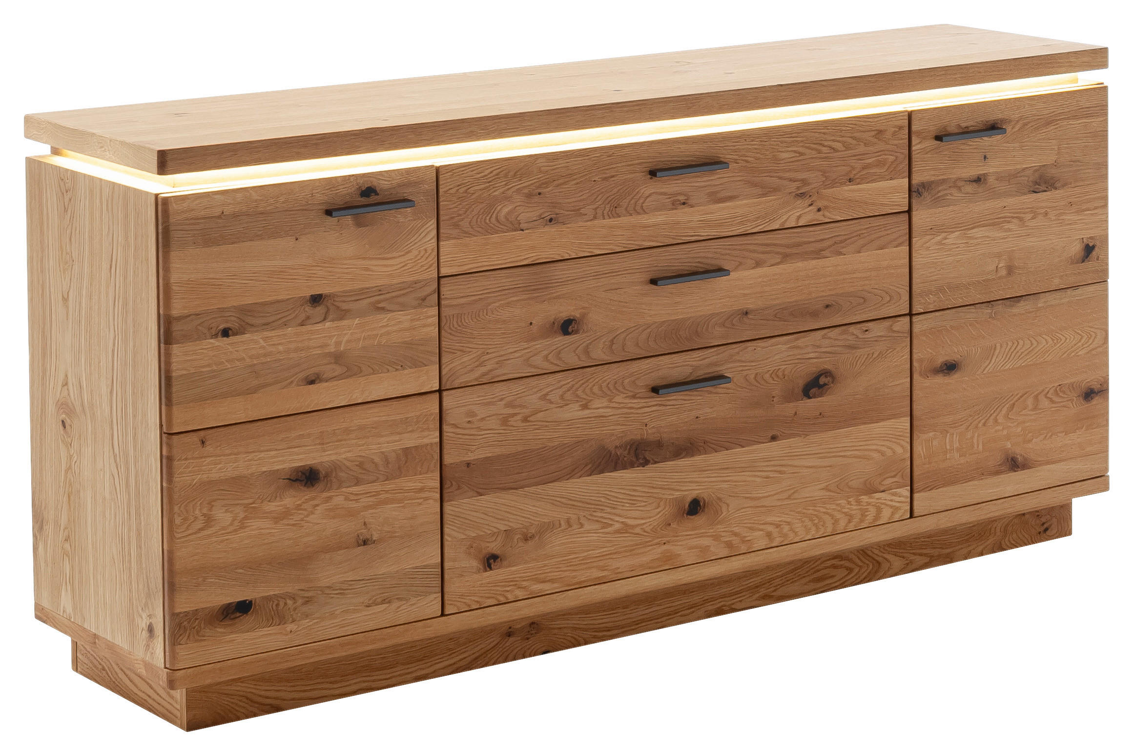ŠIROKÁ KOMODA, trámový dub, farba duba, 180/84/44 cm - farba duba/antracitová, Natur, kov/drevo (180/84/44cm) - Linea Natura