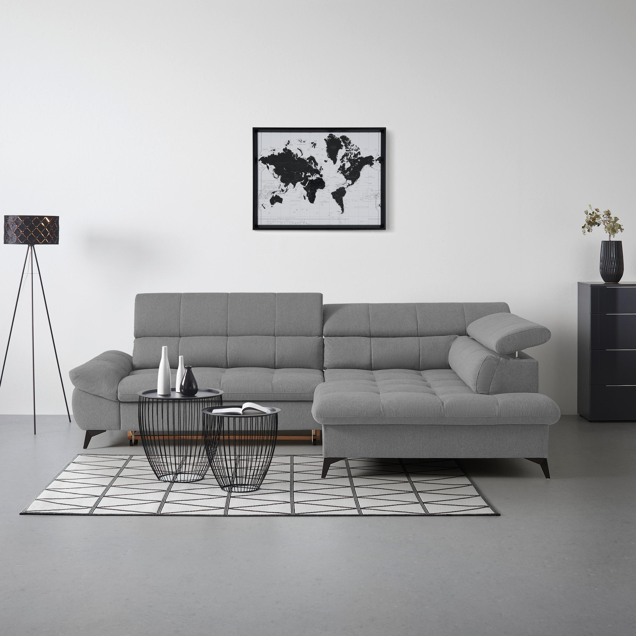 ECKSOFA in Chenille Anthrazit  - Anthrazit/Schwarz, Modern, Textil/Metall (296/201cm) - Livetastic