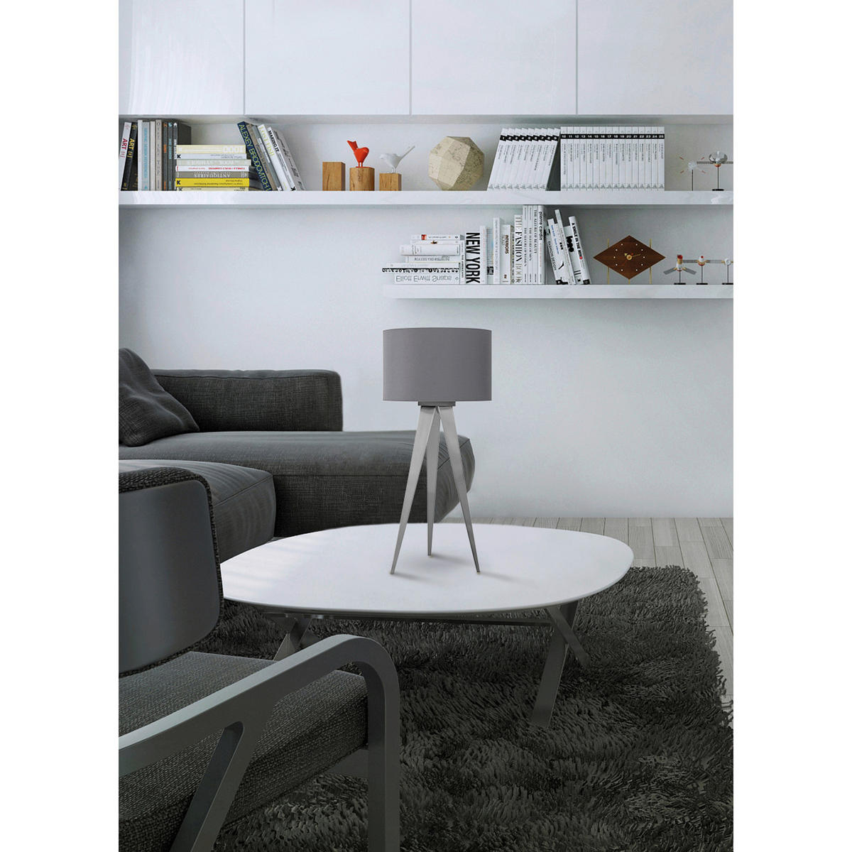 TISCHLEUCHTE Tripod 28/61,5 cm   - Nickelfarben, Basics, Textil/Metall (28/61,5cm) - Näve