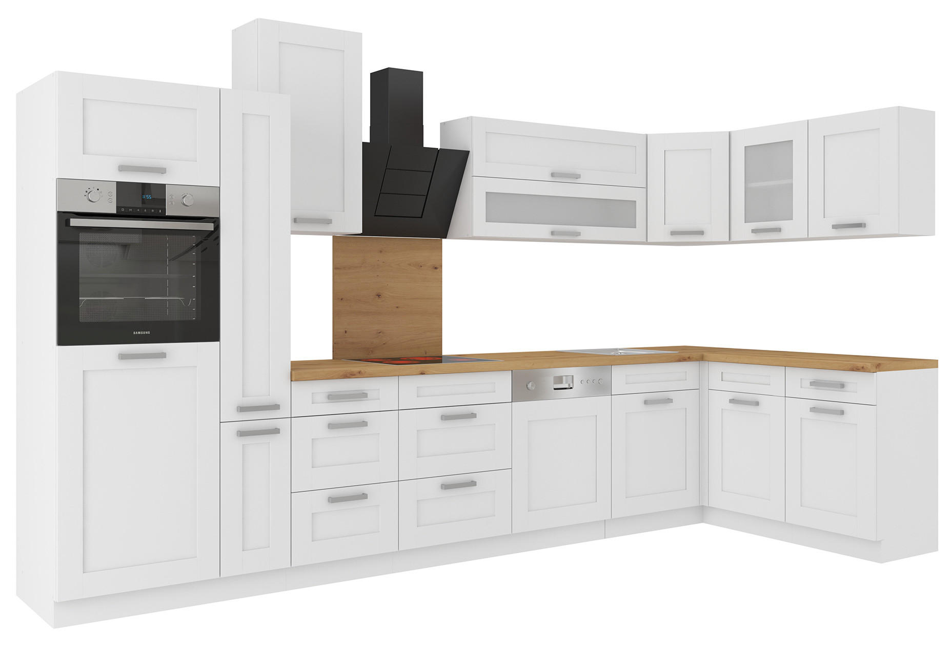 Küchenblock 370x160 cm Weiß & Eichefarben