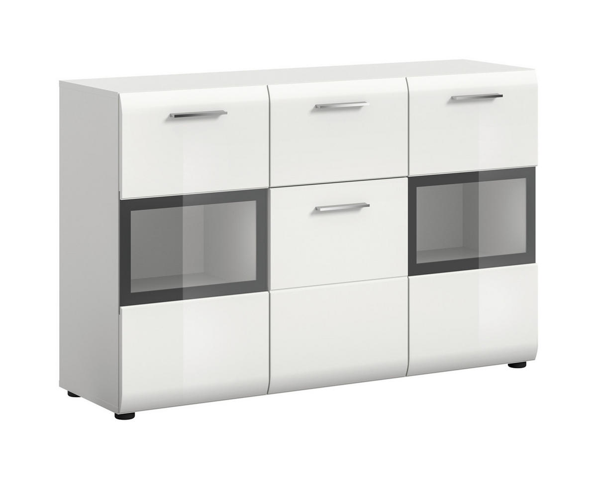 SIDEBOARD  125/81/37 cm 1 Schublade(n)  - Weiß Hochglanz/Silberfarben, Design, Holzwerkstoff/Kunststoff (125/81/37cm) - Livetastic