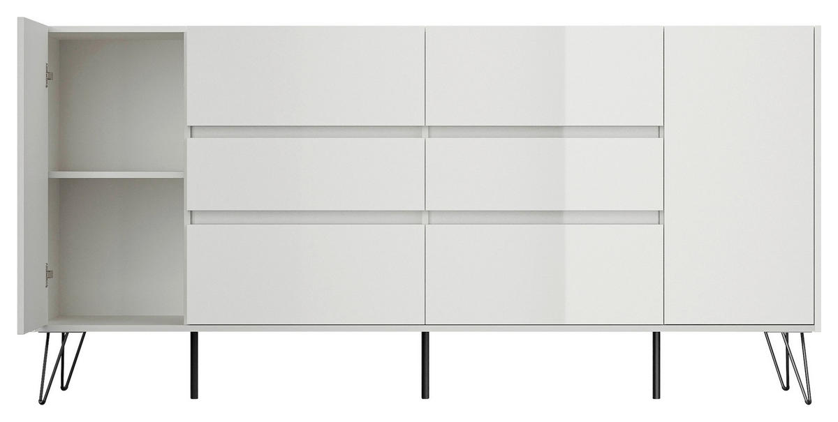 SIDEBOARD Posseik Industrial 199/93,6/42 cm 6 Schublade(n)  - Weiß Hochglanz/Schwarz, Design, Holzwerkstoff/Metall (199/93,6/42cm) - P & B