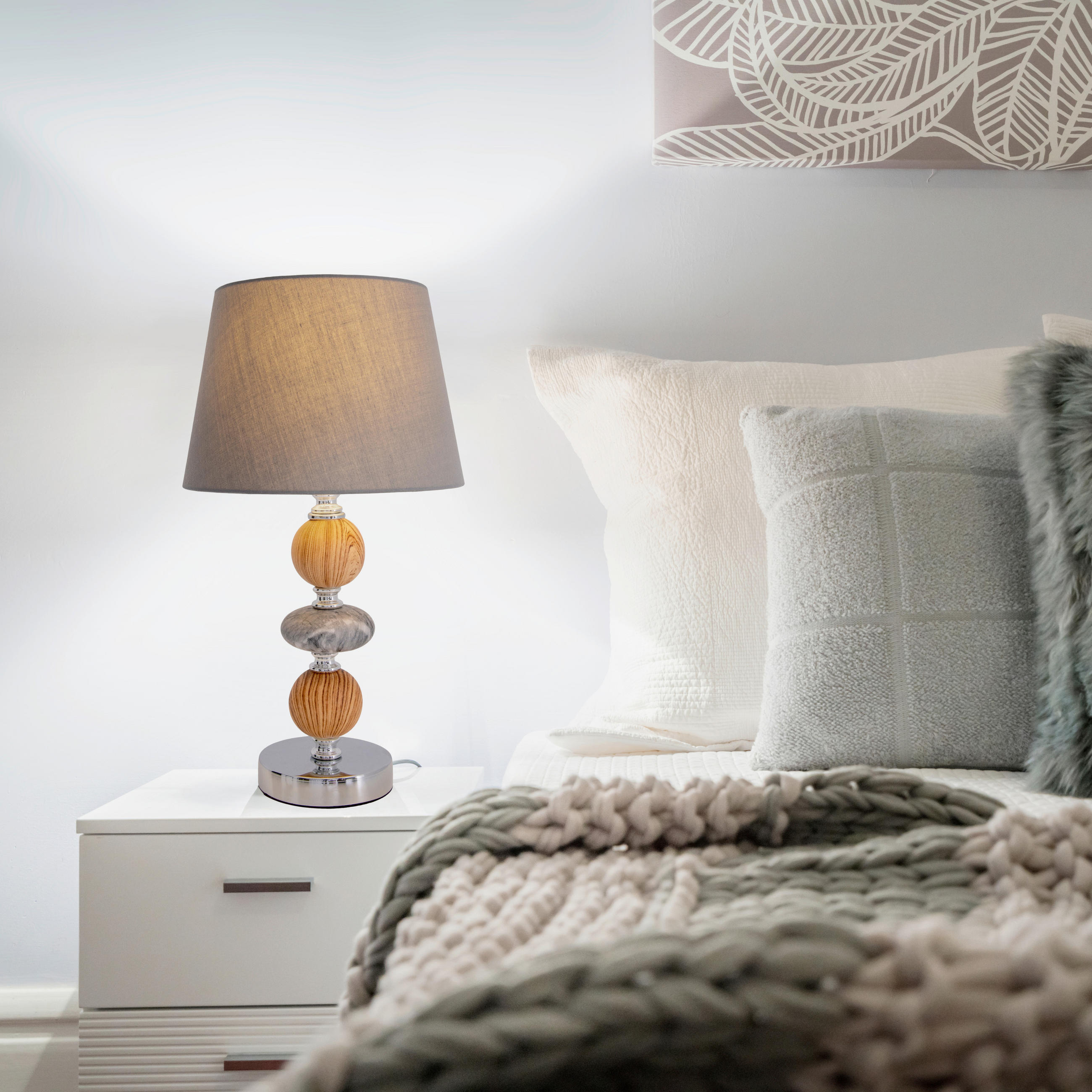 TISCHLEUCHTE ARAGA 20/36 cm   - Chromfarben/Braun, Design, Keramik/Textil (20/36cm) - Näve