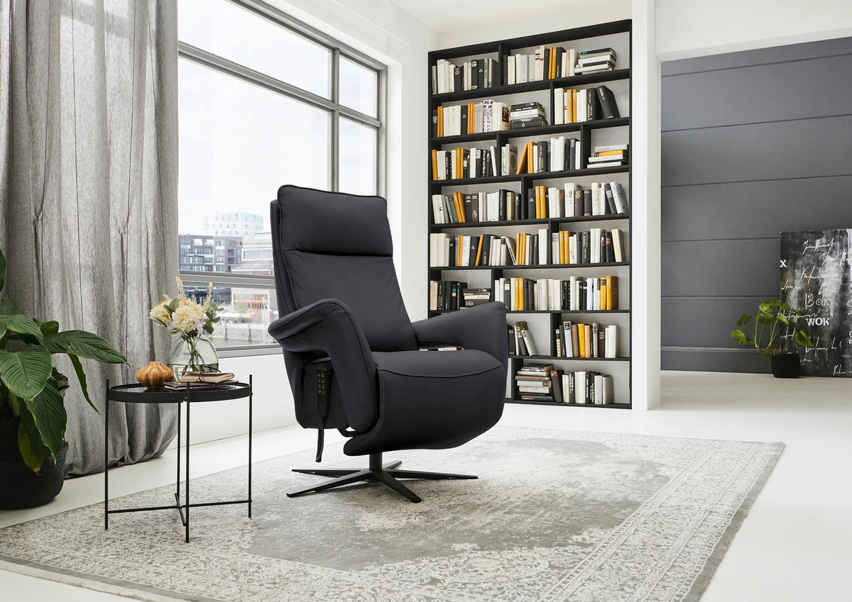 RELAXSESSEL in Leder Anthrazit  - Anthrazit/Schwarz, Design, Leder/Metall (83/116/87cm) - Valdera